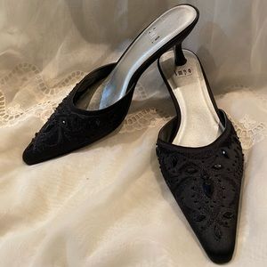 Black jeweled kitten heels